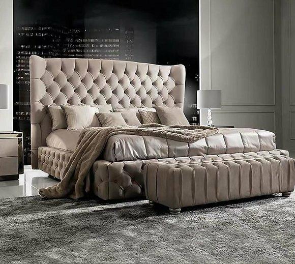 Echtes Chesterfield Bett Doppel Hotel Betten Textil Polster 160x200cm Stoff