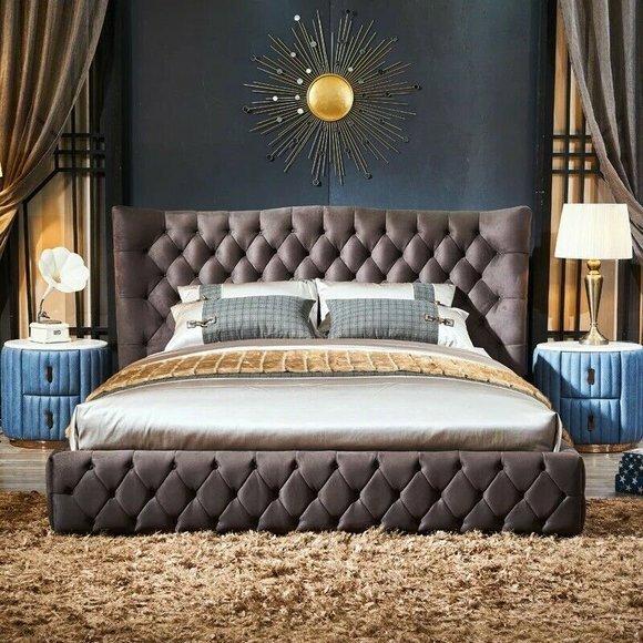 Chesterfield Bett Schlafzimmer Betten Textil 180x200cm Samt Big Hotel