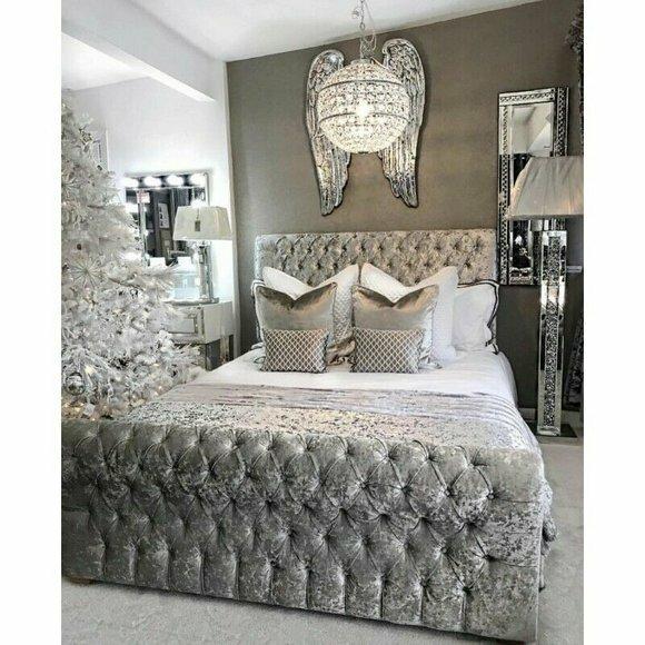 Chesterfield Bett Schlafzimmer Betten Textil 180x200cm Samt Big Hotel Grau