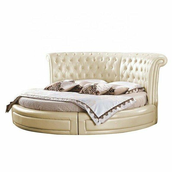 Rundes Bett Chesterfield Designer Rund Schlafzimmer Textil Leder Polster
