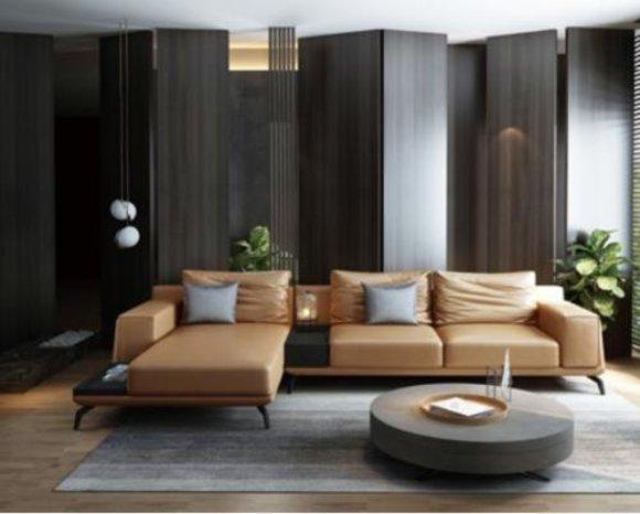 Wohnlandschaft L-Form Ecksofa Couch Design Polster Leder Garnitur Sofa