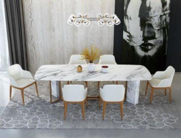Komplett Set Esstisch + 6 Stühle Esszimmer Set Ess Gruppe Holz Tisch