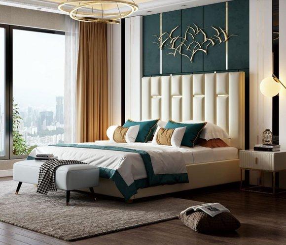 Luxus Schlafzimmer Doppelbett Bett 150/180x200cm Metall Neu Hotel Betten