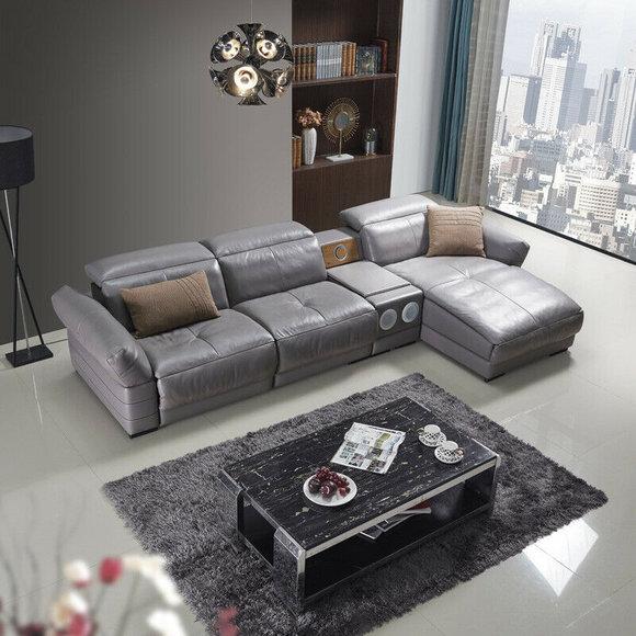 Luxus Ecksofa Leder Couch Polster Garnitur Soundsystem Multifunktion