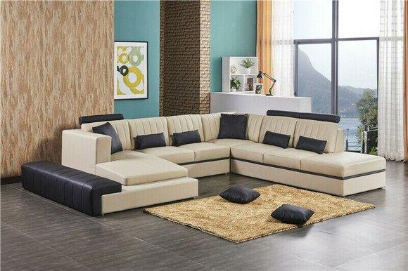 Leder Modern Couch Wohnlandschaft Ledersofa Sofagarnitur Sofa U-Form