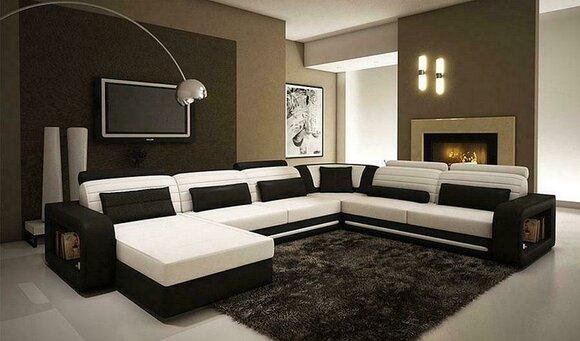 U Form Sofa Couch Polster Garnitur Wohnlandschaft Design Ecksofa Leder
