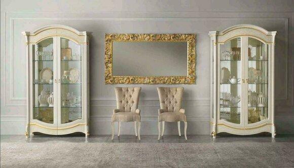 Klassische Wohnzimmer Möbel Weiß Gold Holz Schaufenster Vitrine Schrank Möbel