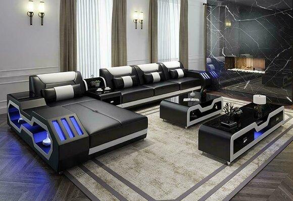 Wohnlandschaft L Form Ecksofa + Couchtisch + Sideboard Design