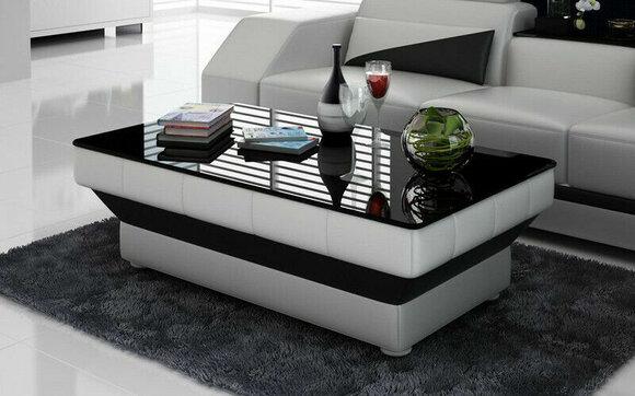 Design Glastisch Leder Couch Tisch Tische Glas Sofa Wohnzimmertisch NEU