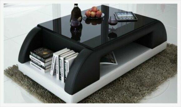 Modern Couch Polster Leder Tisch Wohnzimmer Beistell Glas Tische Kaffee