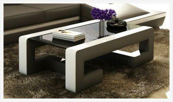 Sofatisch Design Tisch Wonzimmer Glas Leder Couch Beistell Sofa Kaffee