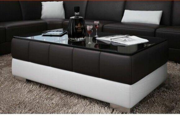 Designer Couchtisch Polster Tisch Leder Glas Moderner Tisch Glastische