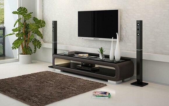 Abgerundetes Leder Sideboard Glas Tisch Lowboard rtv tv schrank Regal