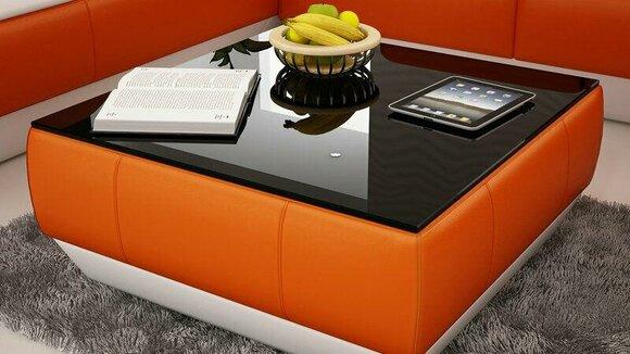 Sofatisch Design Tisch Wonzimmer Glas Leder Couch Beistell Sofa Kaffee