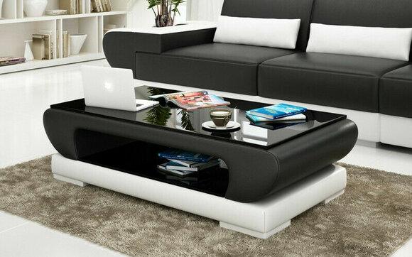 Designer Couchtisch Polster Tisch Leder Glas Moderner Tische Glastische