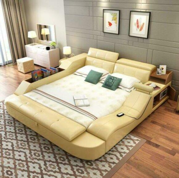 Multifunktions Bett Luxus Design Leder Betten Doppel Regal 180x200cm