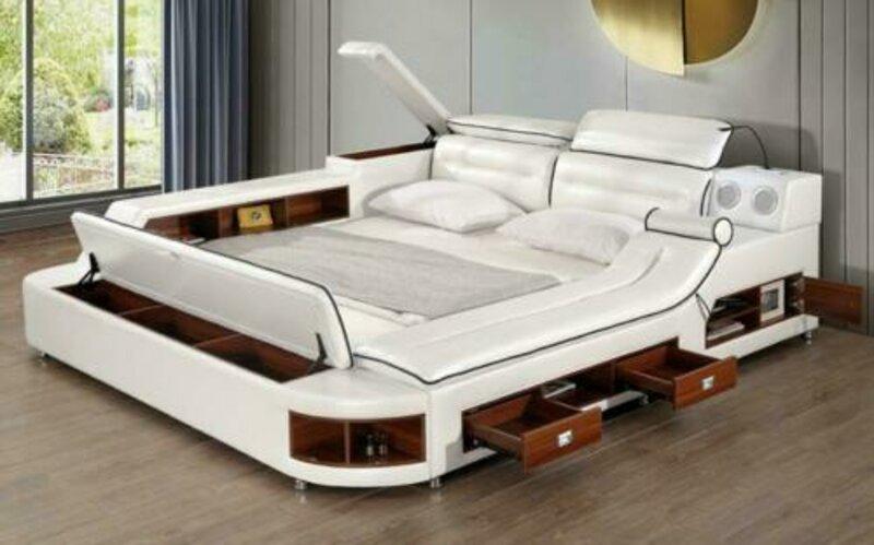 Luxus Bett Bett Leder Betten 180x200 Multifunktion Schlafzimmer Liege