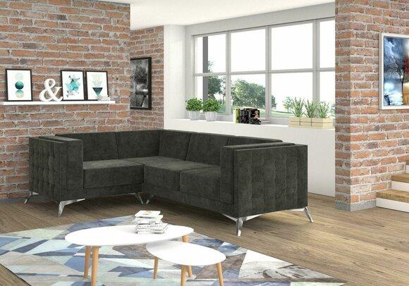 Chesterfield Ecksofa L-Form Stoff Design Couch Polster Sitz Sofa Textil Eck