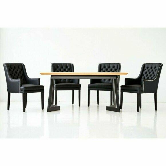 Design Esszimmer Tisch 4 Chesterfield Lehnstühle Sitz Gruppe Stühle Sessel