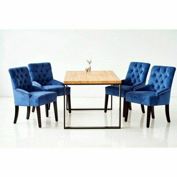 Holz Tisch + 6 Chesterfield Stühle Esszimmer Gruppe Stuhl Garnitur Polster