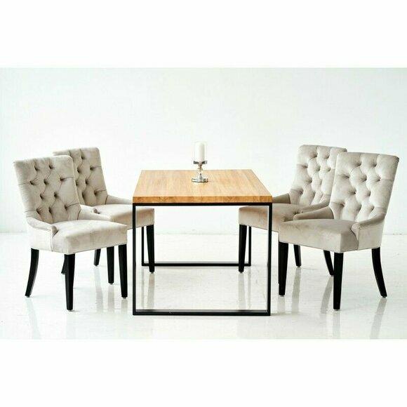 Tisch + 6x Chesterfield Stühle Gruppe Stuhl Garnitur Polster Lehn Holz