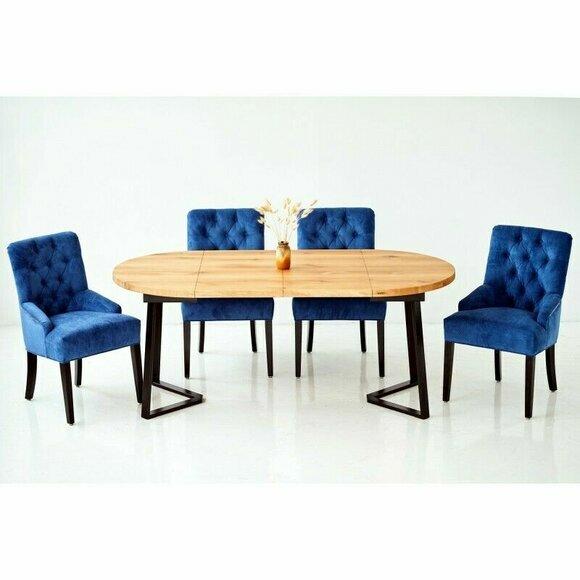 Tisch + 6x Chesterfield Stühle Gruppe Stühle Garnitur Polster Lehn Holz