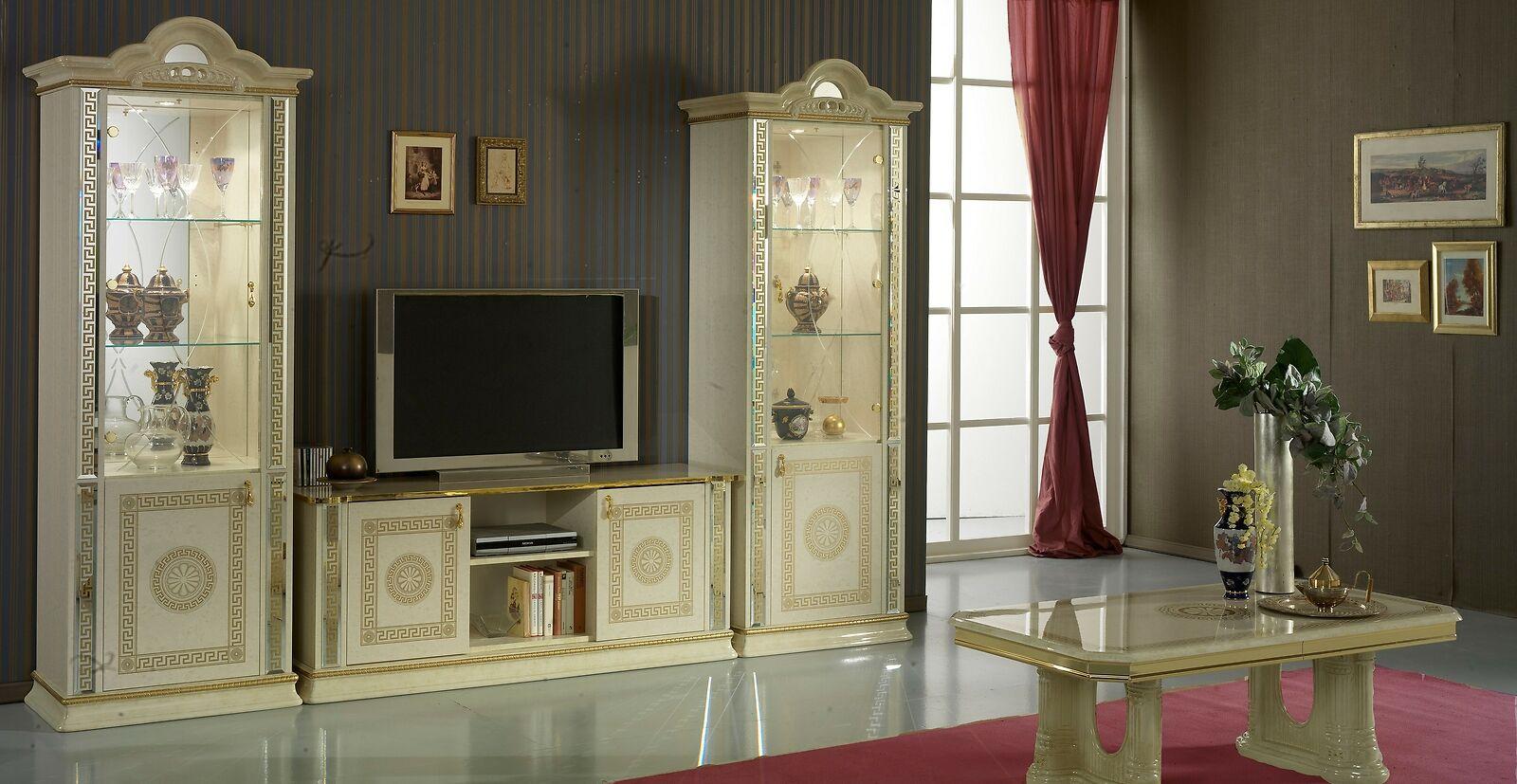 Klassische Wohwand Wohnzimmer Schrank Sideboard 2x Vitrinen Sideboard