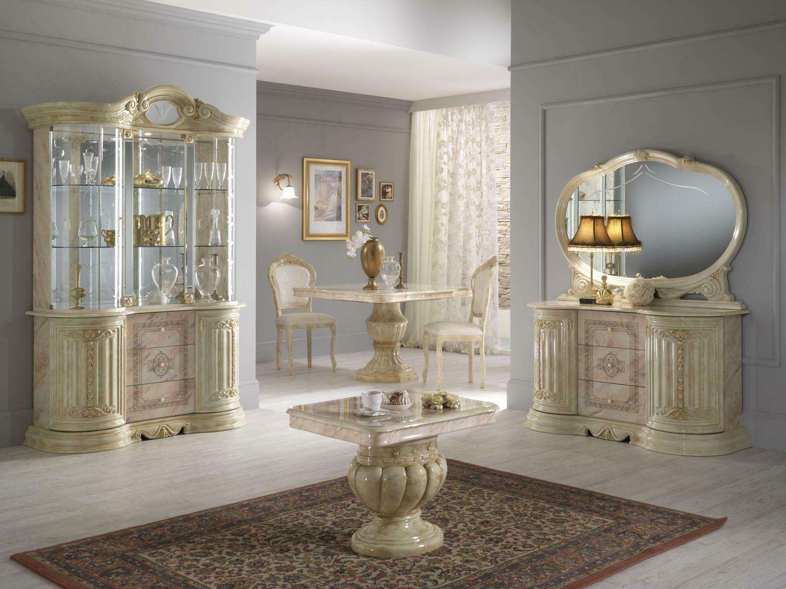 Luxus Wohn Ess Zimmer Set 2 tlg Garnitur Tisch Anrichte Klassische Vitrine