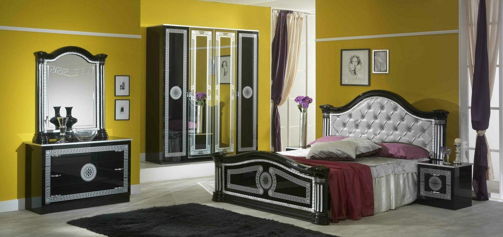 Schwarzes Schlafzimmer Komplett Set Kommode Stil Bett Garnitur 6tlg. Barock