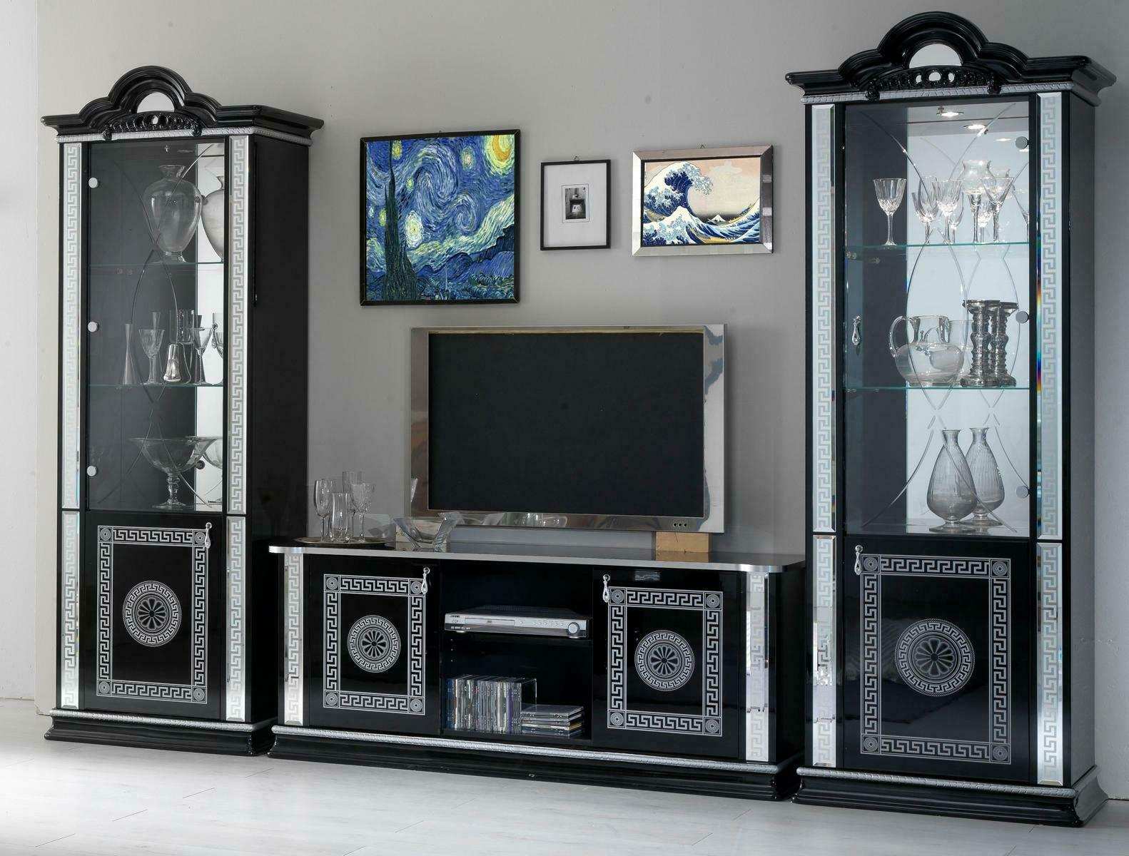 Wohnwand Wohnzimmer Set Vitrine Kommode Wandregal Vitrinen Wohnwände