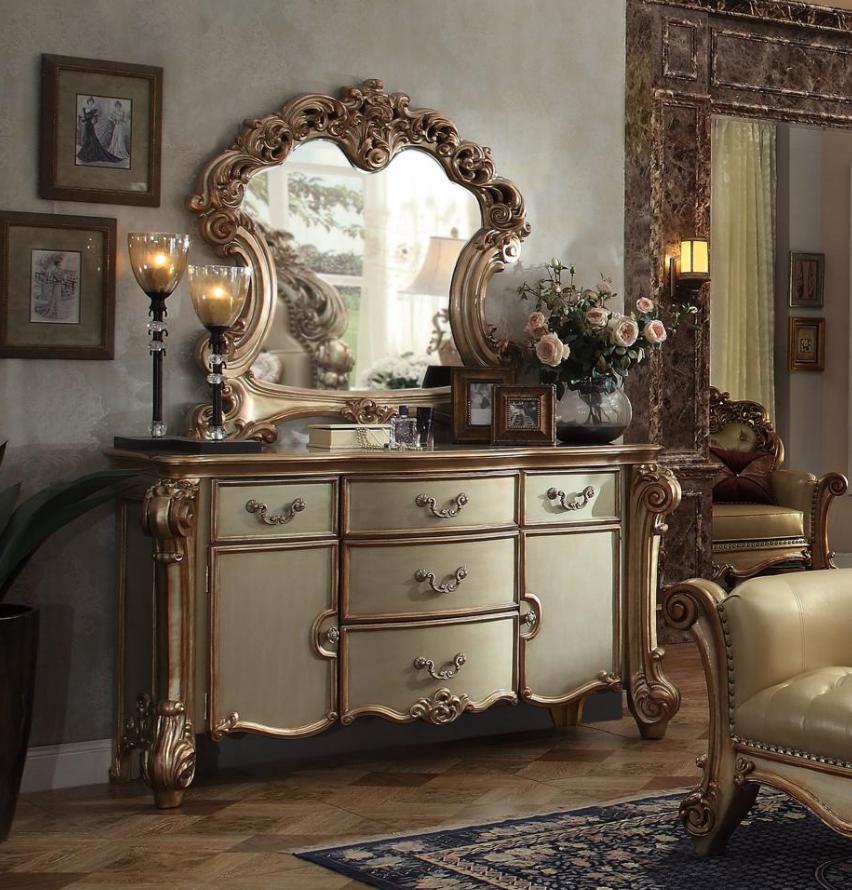 Buffet Anrichte Kommode Spiegel Echte Handarbeit Holz Barock Rokoko