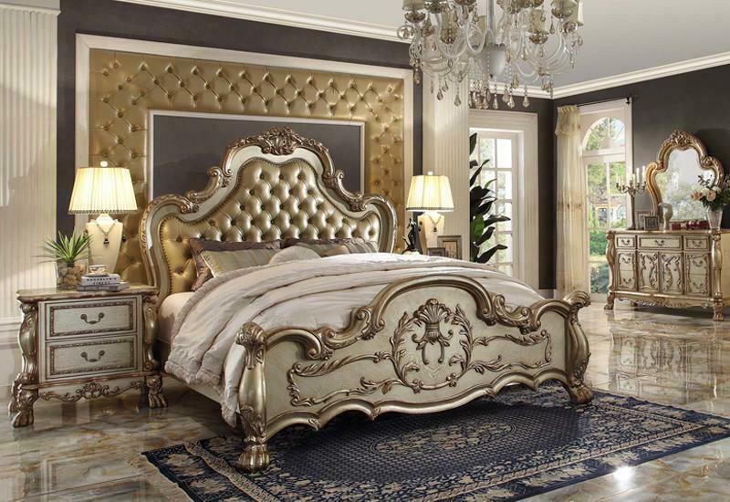 Klassisches Bett Barock Rokoko Chesterfield Stil Doppel Leder Hotel Antik