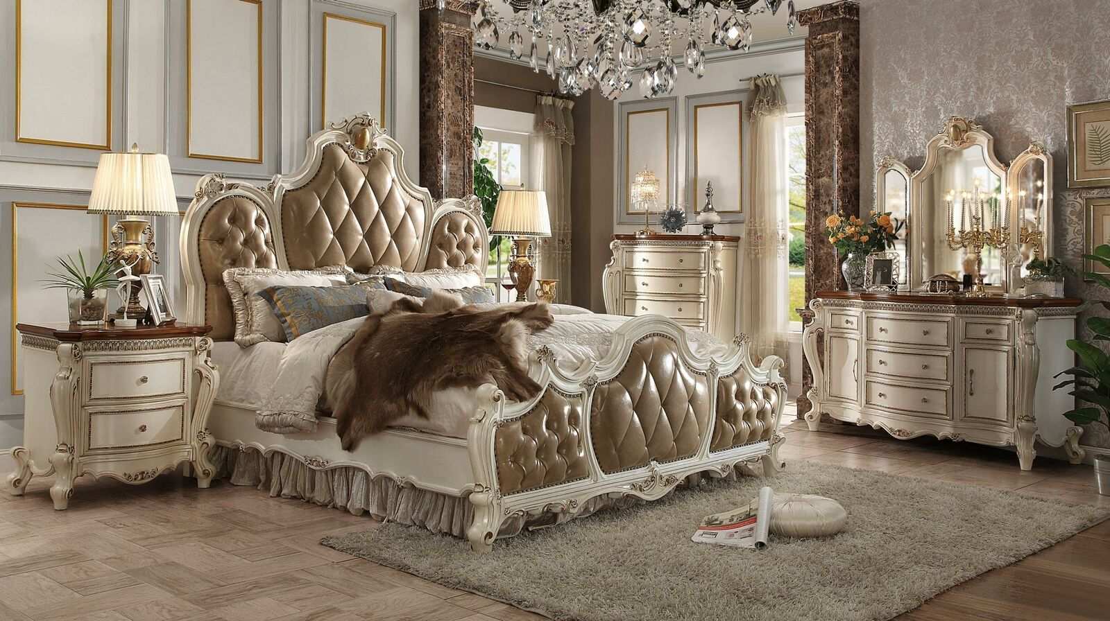 Luxus Chesterfield Betten Königliches Leder Bett Palast Hotel Doppelbett
