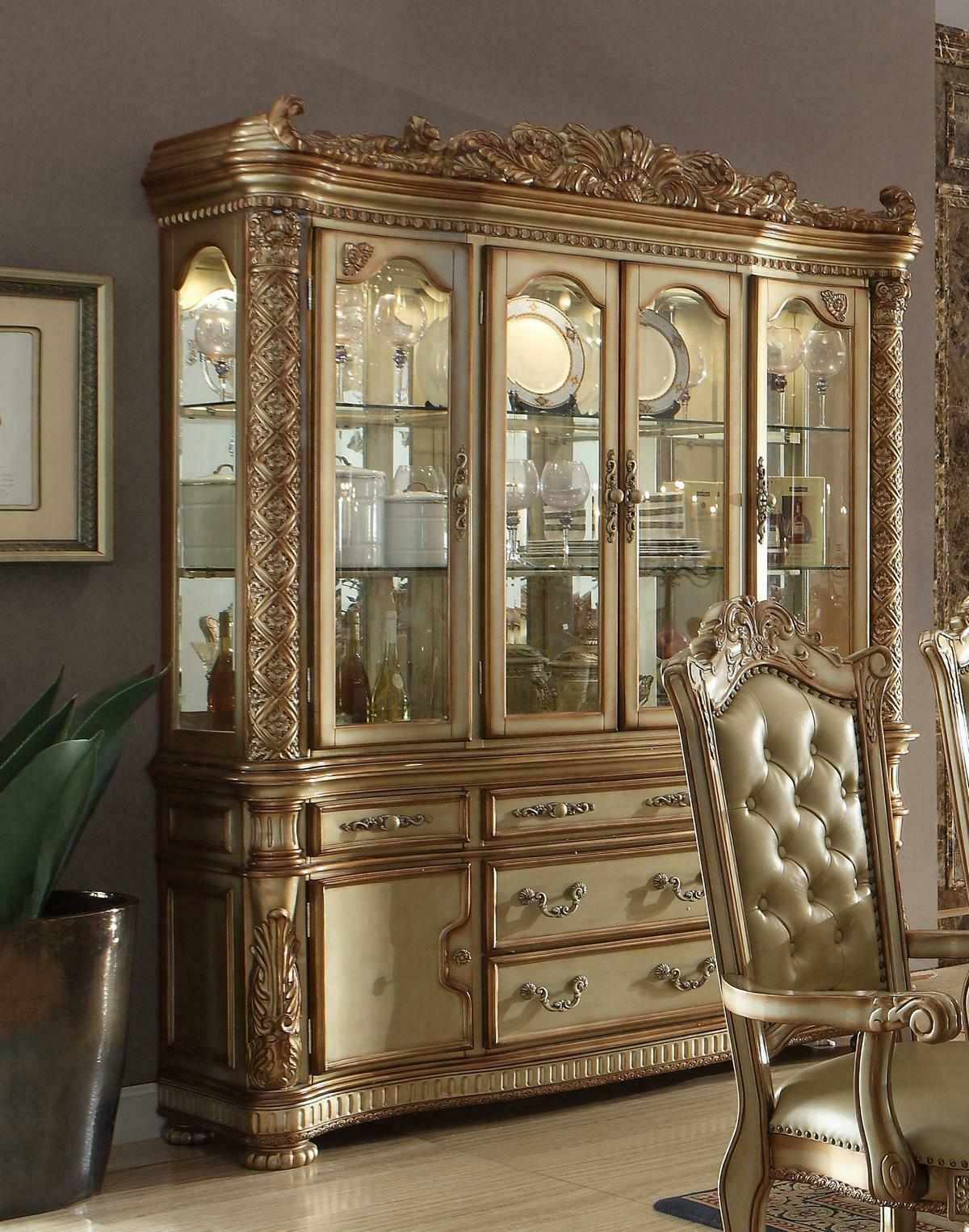 Luxus Schaufenster Vitrine Vitrinen Glas Schrank Antik Stil Barock Rokoko Holz