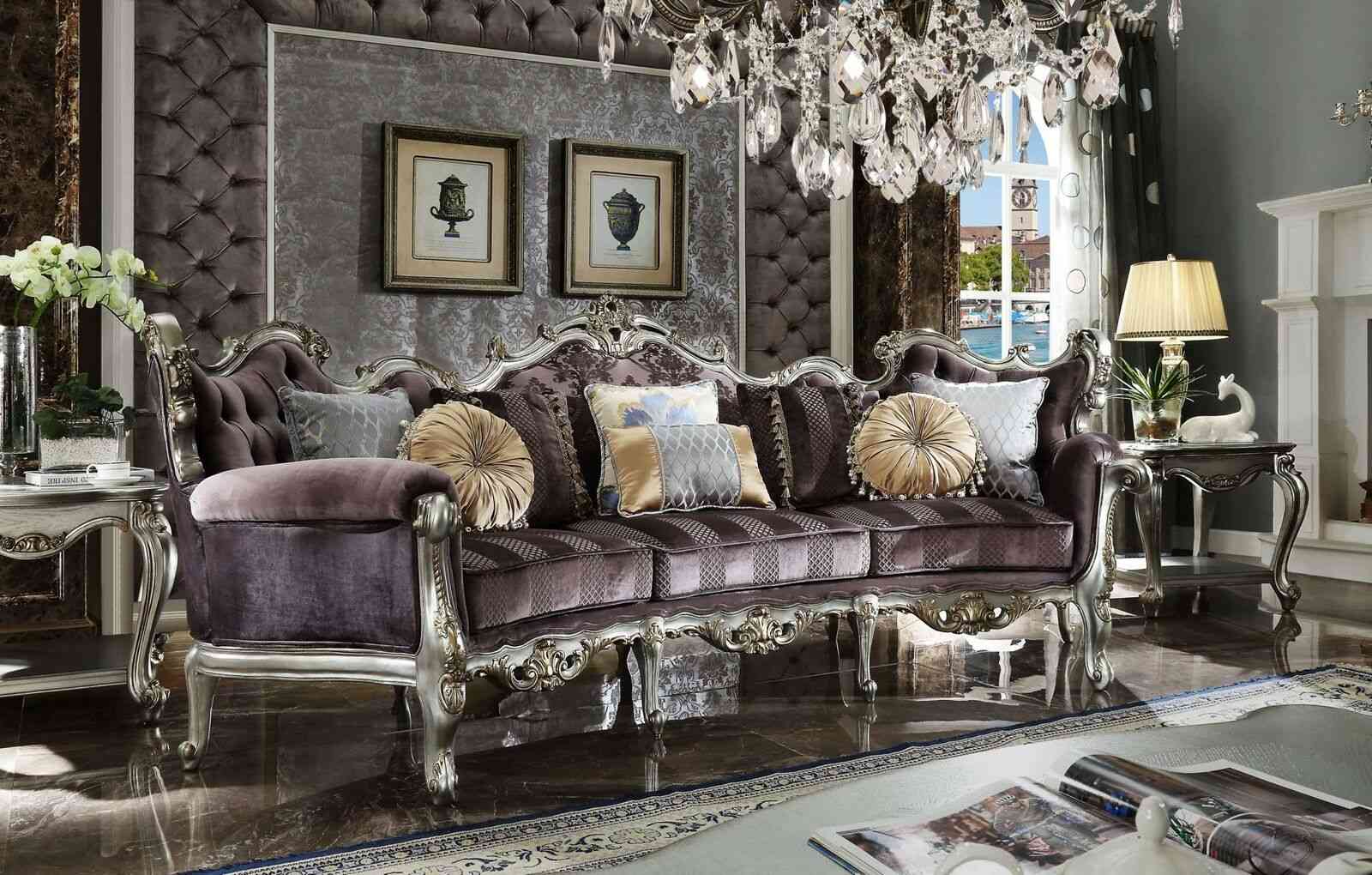 Klassische Viersitzer Wohnzimmer Couch Textil Barock Rokoko Luxus Sofa