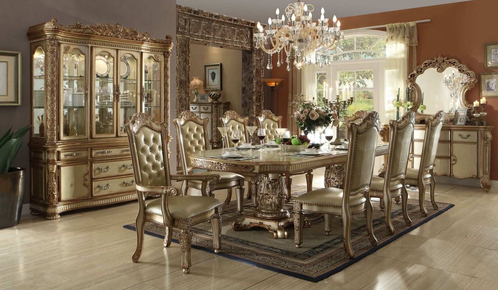 Königlicher 7tlg. Esszimmer Garnitur Set Barock Rokoko Tisch 6x Stühle Stuhl neu