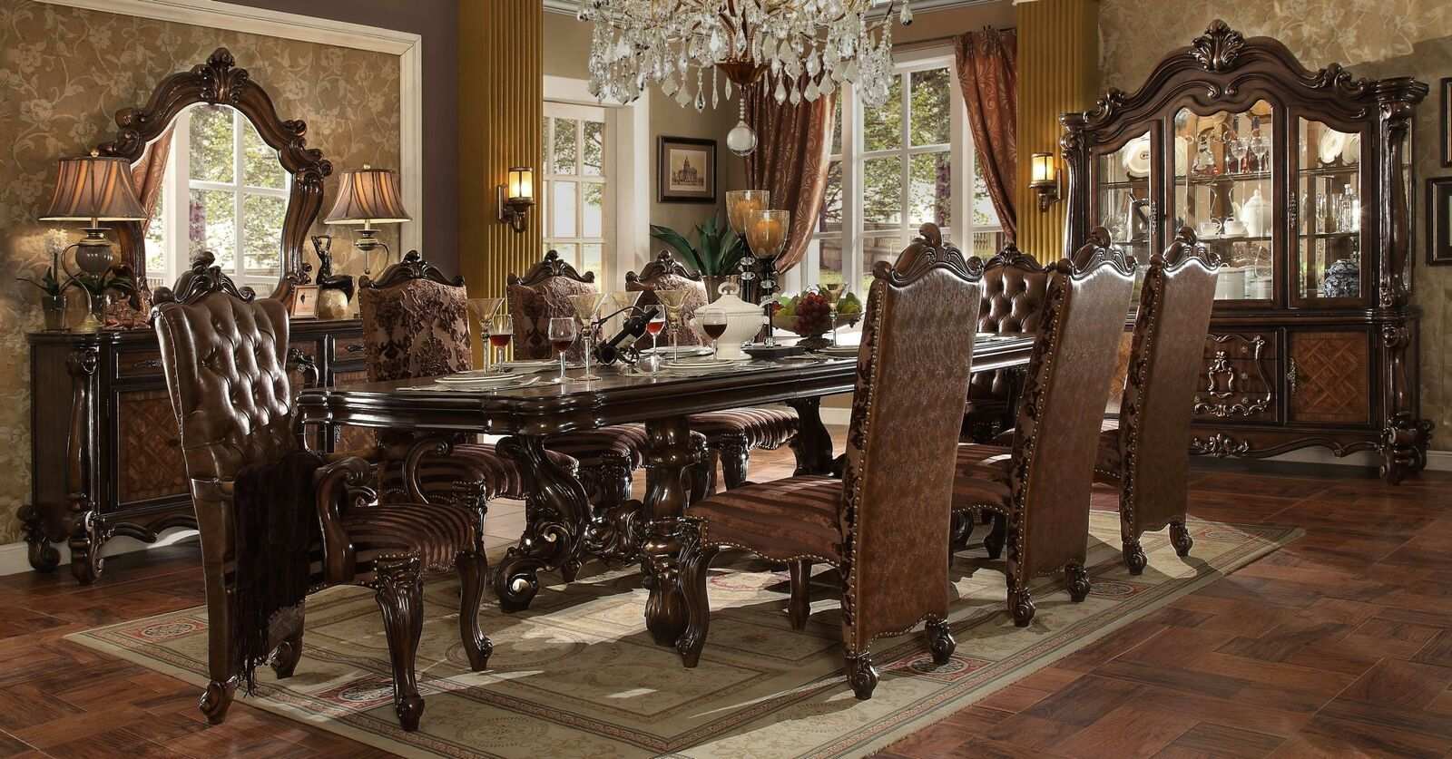 Komplett Set Esstisch + 6 Stühle Esszimmer Set Ess Gruppe Holz Tisch