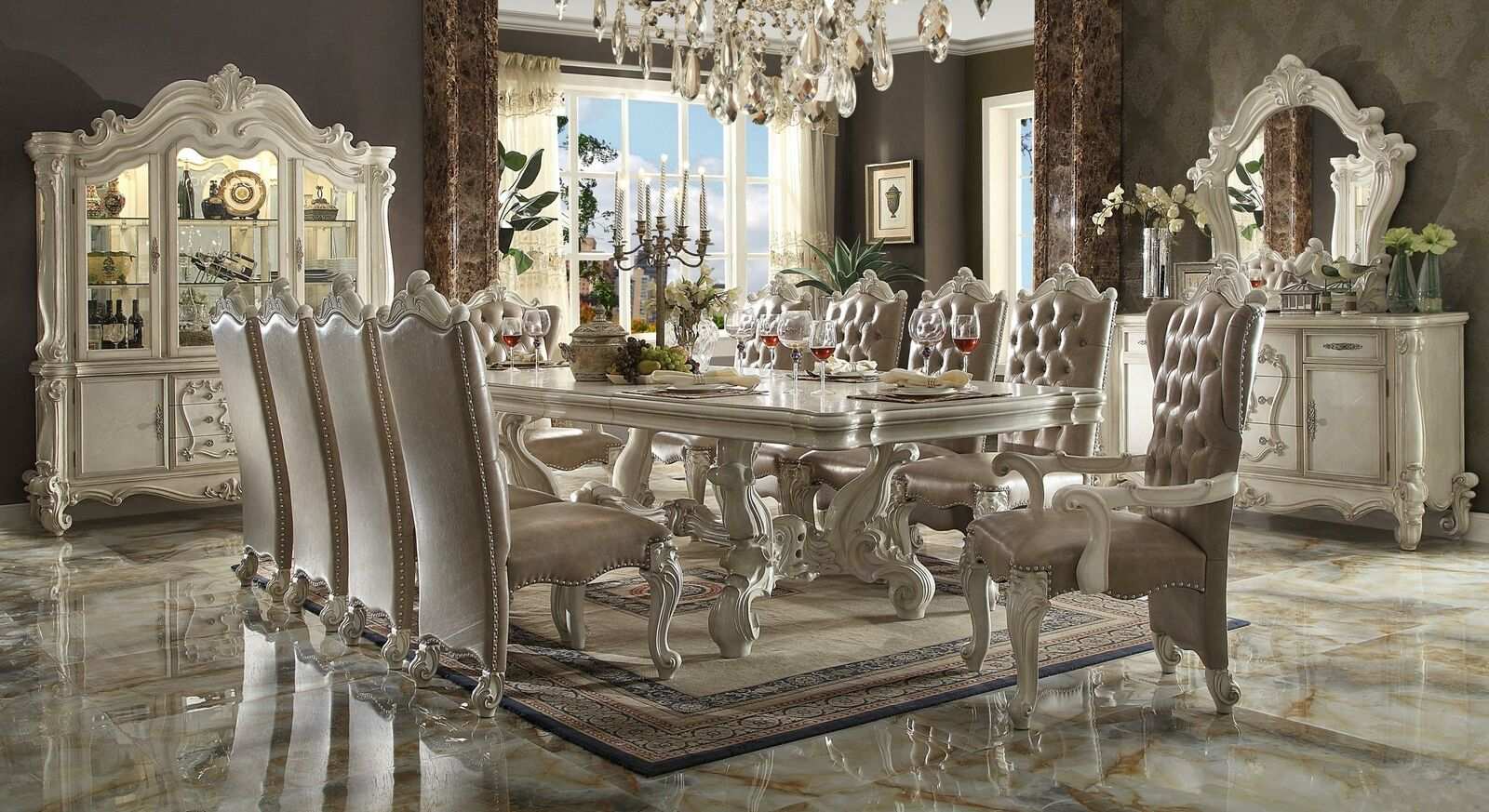 Klassischer Tisch Esstisch Holz Esszimmer Garnitur 8x Stuhl Set Stühle Lehn