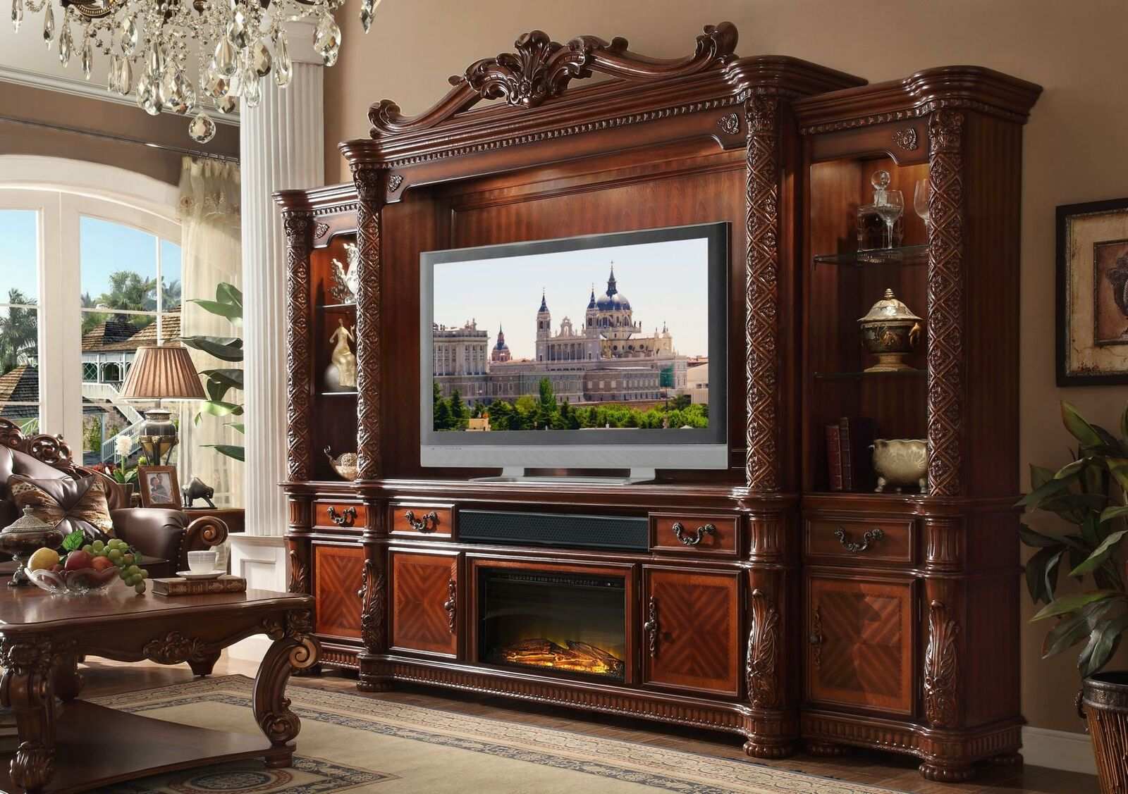 Designer Wohnzimmer TV Anbauwand Medienwand Fernsehwand Fernsehschrank
