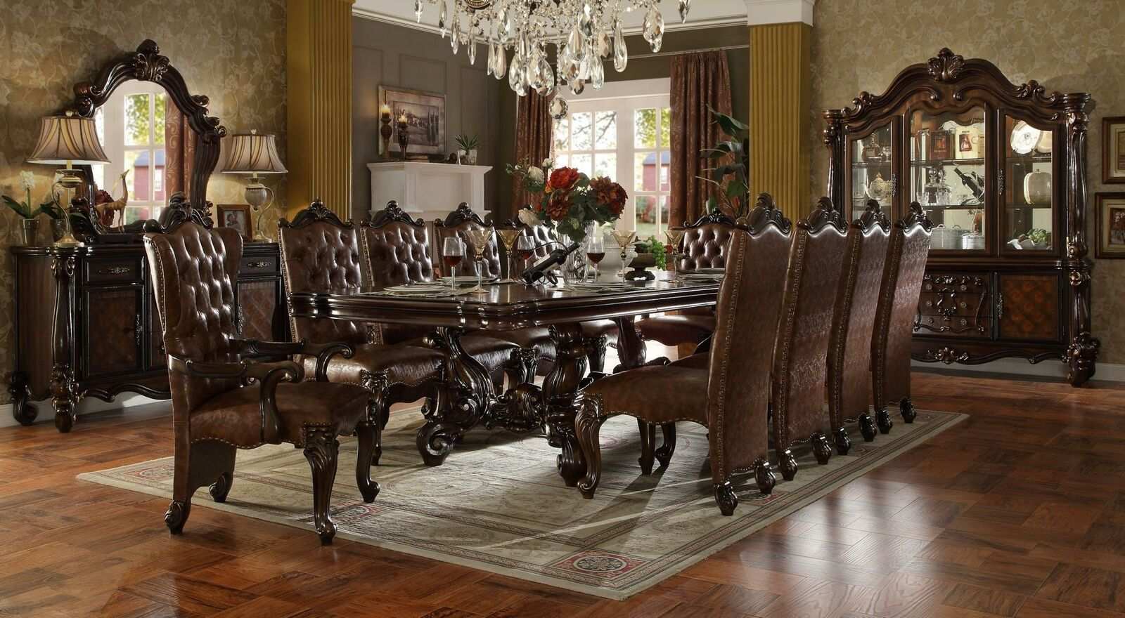 Esszimmer Garnitur 9tlg Barock Rokoko Tisch 8x Stühle Stuhl Gruppe