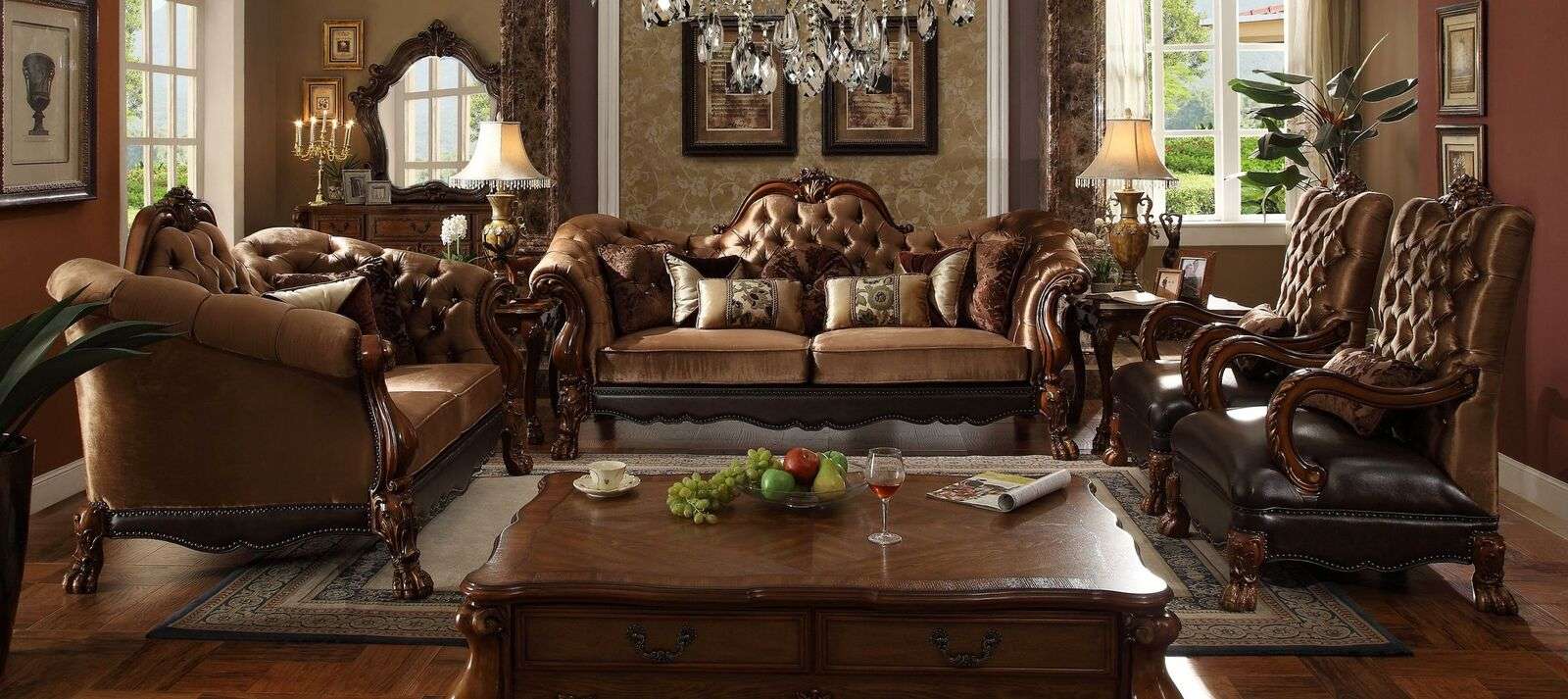Klassische Sofagarnitur 3+2+1 Sitzer Sofa Couch Polster Textil Chesterfield neu