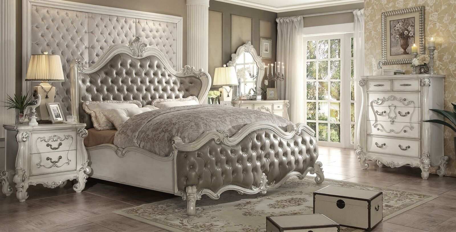 Design Luxus Schlafzimmer Set Bett 2x Nachttische Kommode Garnitur