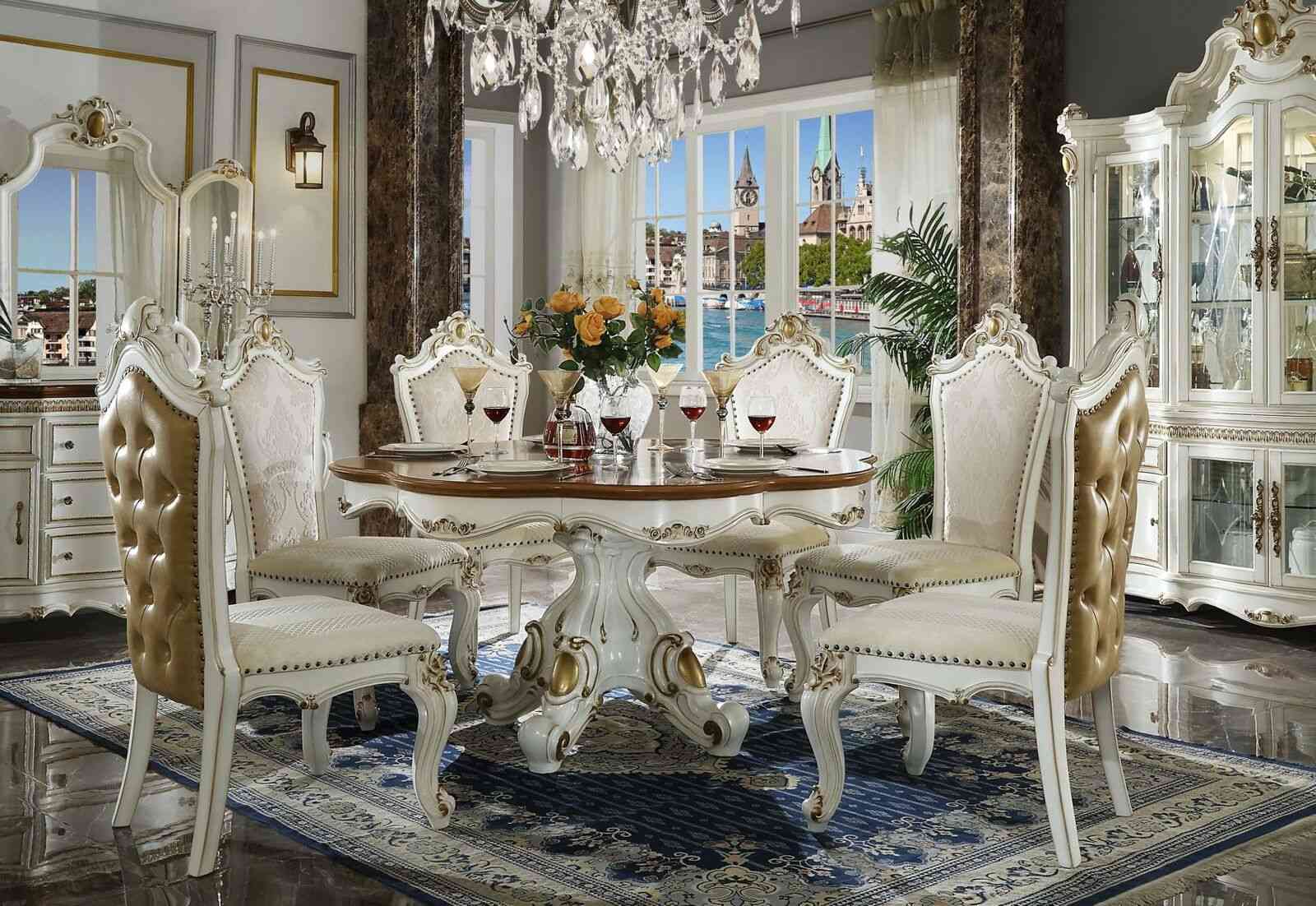 Königlicher 9tlg. Esszimmer Garnitur Set Barock Rokoko Tisch 8x Stühle