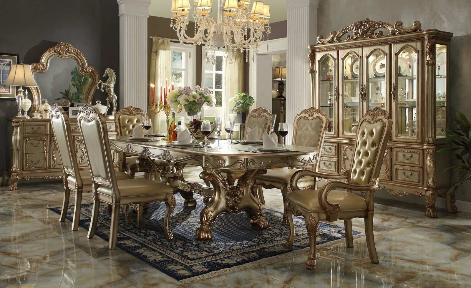 Esstisch 6x Stühle Kommode Spiegel 9tlg. Esszimmer Set Gruppe Garnitur