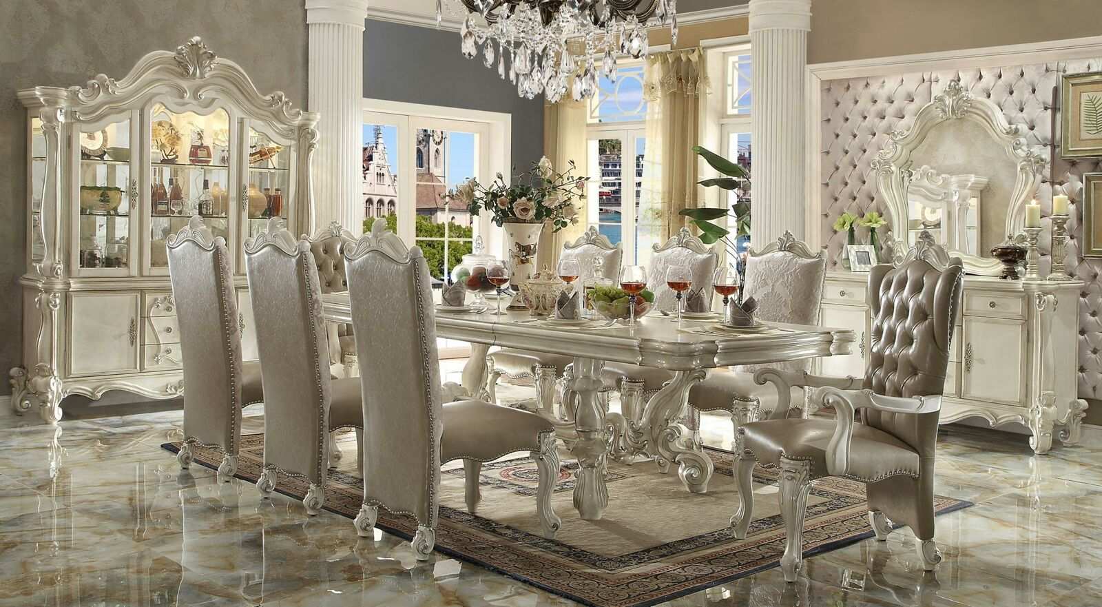 Esszimmer Set Barock Rokoko Tisch 8x Stühle Buffet Spiegel Kommode