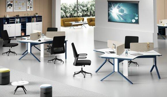 Tisch Büro Möbel Einrichtung Tische Callcenter Holz 3 Arbeitsplätze Schreibtisch