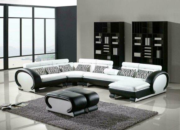 Ledersofa Ecksofa +2x Hocker Garnitur Polster U Form Couch Design