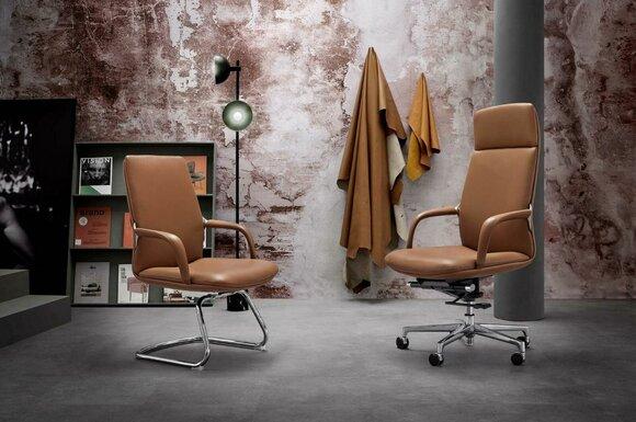 Chefsessel Sessel Dreh Computer Stühle Sitz Möbel Braun Leder Polster