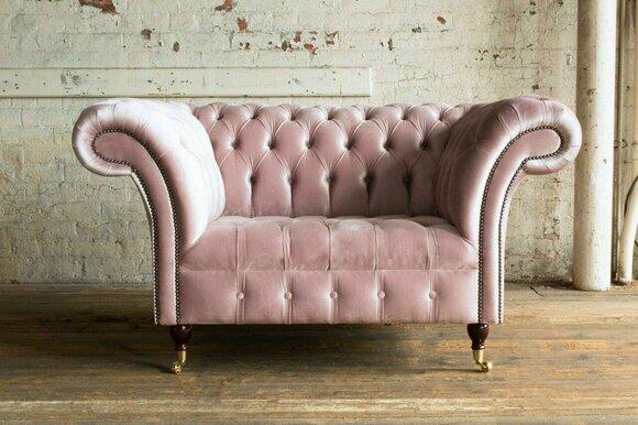 Sessel Polster Möbel Chesterfield Rosa Couch Textil Leder Stoff Sofa Einsitzer