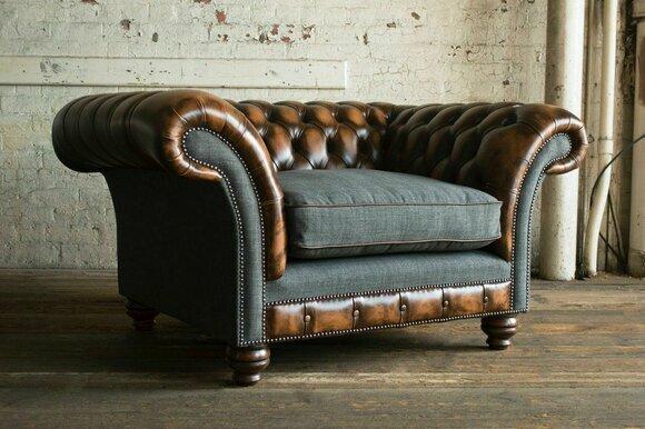 Chesterfield Design Stoff Couch Sessel 1.5 Sitzer Polster Sofas Lounge Neu